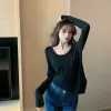 New Korean-style round-neck, thin, loose, slit and irregular base layer top for women's spring and autumn details Picture